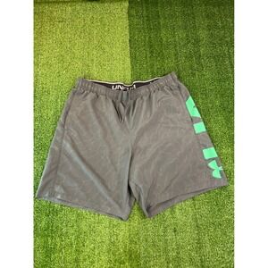 Under Armour Mens XL Grey Neon Green Graphic Training Athletic Gym Shorts